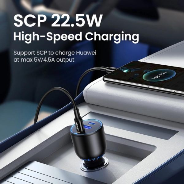 UGREEN auto punjač, 130W, 2x USB-C, USB-A, PD, QC 4.0, sivi - Slika 3