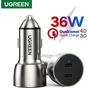 UGREEN CD213 auto punjač 50W, 2×USB-C, PD3.0/QC3.0, sivi