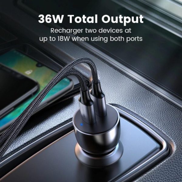 UGREEN CD213 auto punjač 50W, 2×USB-C, PD3.0/QC3.0, sivi - Slika 3