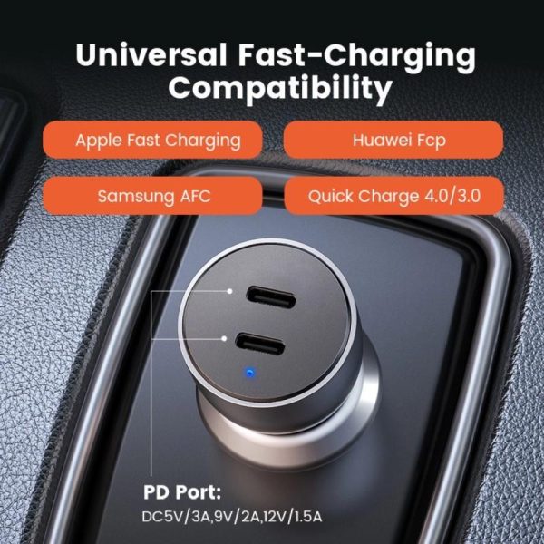 UGREEN CD213 auto punjač 50W, 2×USB-C, PD3.0/QC3.0, sivi - Slika 4