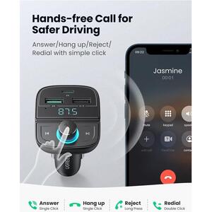 UGREEN FM transmiter za auto LED zaslon, Bluetooth, TF kartica 128 GB, USB-C, 2x USB, Quick charge 3.0, crni