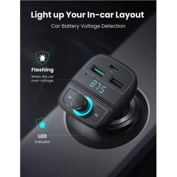 UGREEN FM transmiter za auto LED zaslon, Bluetooth, TF kartica 128 GB, USB-C, 2x USB, Quick charge 3.0, crni - Slika 6