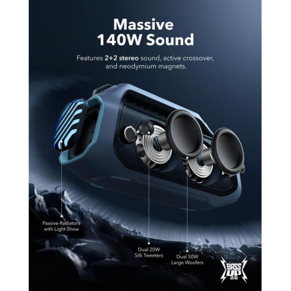 Anker Soundcore BOOM 2 Plus prijenosni BT5.3 zvučnik, 140W, IPX7, 20h reprodukcije, plavi (A3134031)