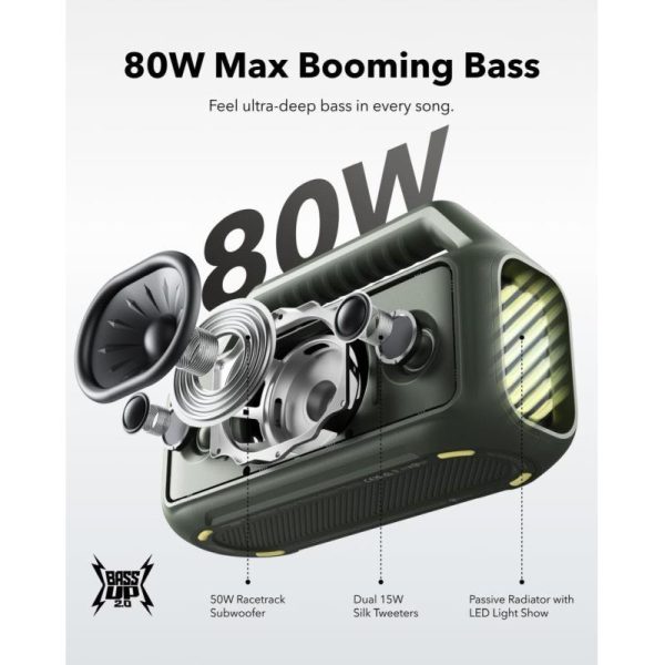 Anker Soundcore BOOM 2 prijenosni BT5.3 zvučnik, 80W, IPX7, 24h reprodukcije, zeleni (A3138061) - Slika 5