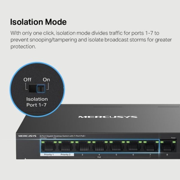 Mercusys 8-Port Gigabit Desktop Switch with 7-Port PoE, MS108GP