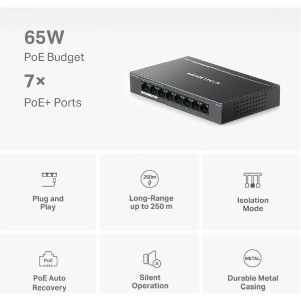 Mercusys 8-Port Gigabit Desktop Switch with 7-Port PoE, MS108GP - Slika 3