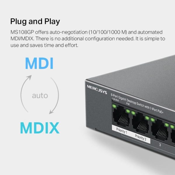 Mercusys 8-Port Gigabit Desktop Switch with 7-Port PoE, MS108GP - Slika 5