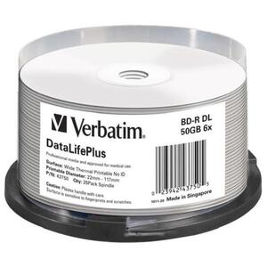 Blu-Ray Verbatim BD-R DL 6× 50GB Wide Thermal Printable/No ID 25 pack spindle