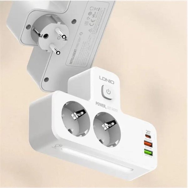 STRUJNI RAZDJELNIK LDNIO SE2337 2500W 2*EU + 2*USB + 1*TIP C + LED BIJELI