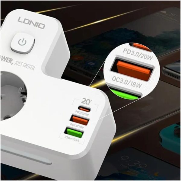 STRUJNI RAZDJELNIK LDNIO SE2337 2500W 2*EU + 2*USB + 1*TIP C + LED BIJELI - Slika 2