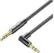 Vention Cotton Braided 3.5mm Male to Male Right Angle Audio Cable 2m, Black