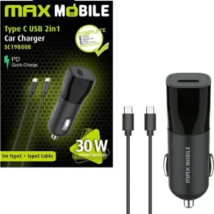 MAXMOBILE AUTO ADAPTER PD QC 3.0 TYPE C, SC-198008+Type C kabel, 30W
