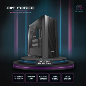 Bit Force GHOST TG-1 Mid Tower ATX kućište bez napajanja, crno