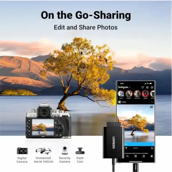 UGREEN čitač memorijskih kartica, TF/SD/MicroSD kartice, USB-C, 15cm, crni - Slika 3