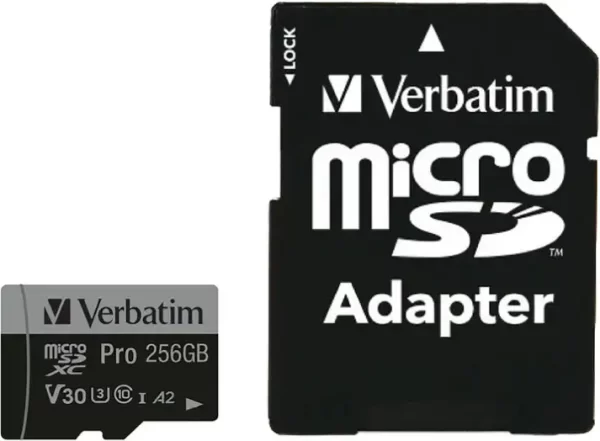 Verbatim memorijska kartica PRO Micro SDXC 256GB, U3, A2, V30, Class 10 Card + adapter - Slika 3