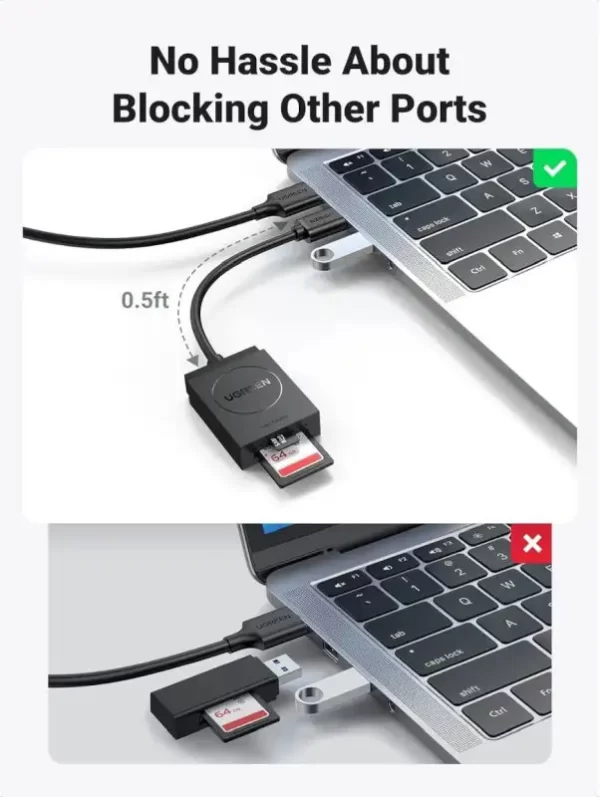 UGREEN čitač memorijskih kartica USB 3.0, TF/SD, 15cm, crni - Slika 3