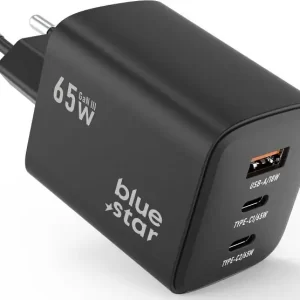 Punjač BLUE STAR GaN 4A 65W 2x Tip C + USB A PD QC4.0 VT-43 black