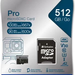 Verbatim memorijska kartica PRO Micro SDXC 512GB, U3, A2, V30, Class 10 Card + adapter