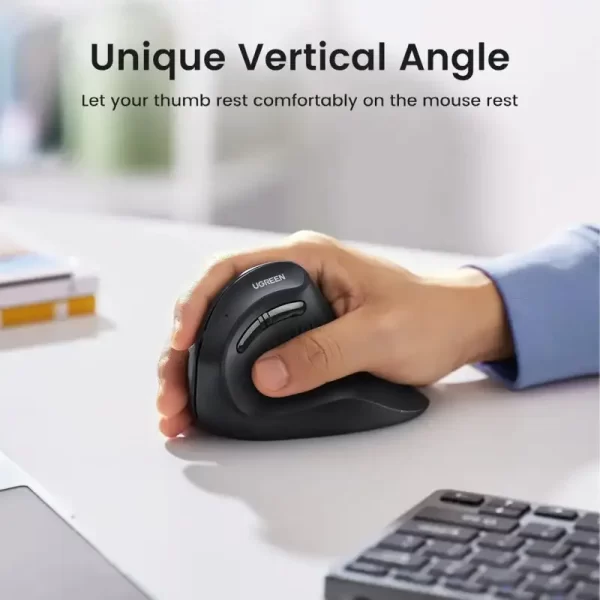 UGREEN bežični ergonomski vertikalni miš, bluetooth, 4000 DPI, USB, crni - Slika 5