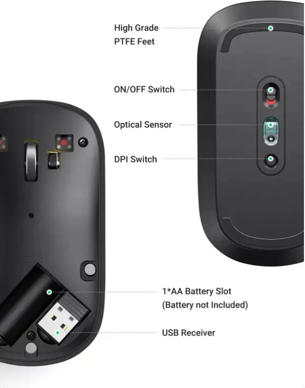 UGREEN SILENT bežični miš, 4000 DPI, USB, sivi - Slika 6