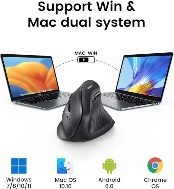 UGREEN bežični ergonomski vertikalni miš, bluetooth, 4000 DPI, USB, crni - Slika 6