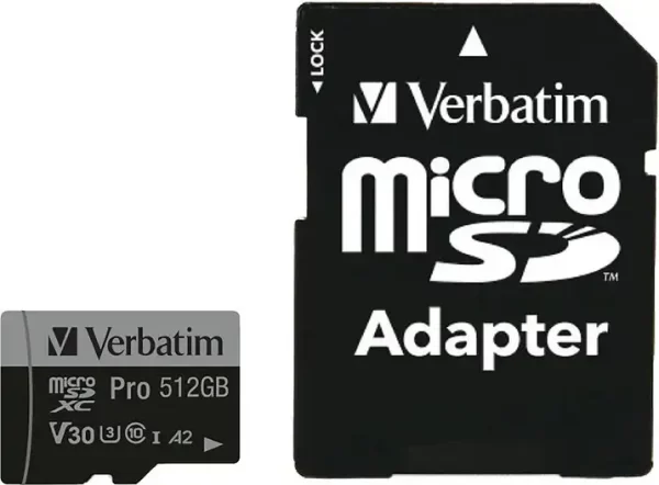 Verbatim memorijska kartica PRO Micro SDXC 512GB, U3, A2, V30, Class 10 Card + adapter - Slika 2