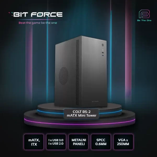 Bit Force COLT BS-2 Mini Tower mATX kućište bez napajanja, crno