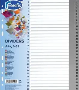 Pregrada plastična Forofis A4+ brojevi 1-31 siva PP 91291