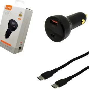 AUTO PUNJAČ 2u1 LDNIO C101 BRZI 1xTIPC + USB 100W + KABEL TIP C NA TIP C CRNI