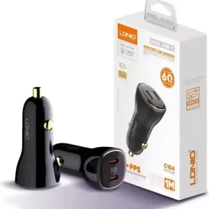 AUTO PUNJAČ 2u1 LDNIO C104 BRZI DUAL TIP C 60W + KABEL TIP C NA LIGHTNING