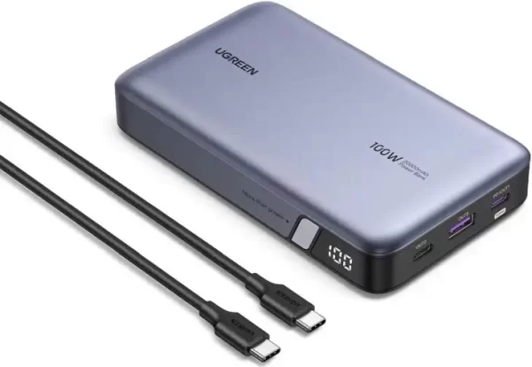 UGREEN prijenosni punjač (Powerbank) 20000mAh, 100W brzo punjenje, 2×USB-C+1×USB-A, PD 3.0+QC 3.0, srebrni