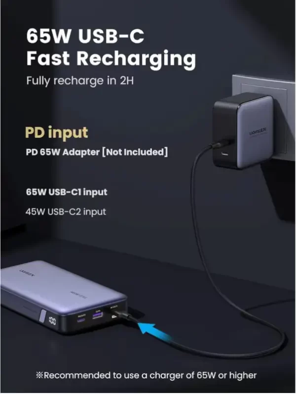 UGREEN prijenosni punjač (Powerbank) 25000mAh, 145W brzo punjenje, 2×USB-C+1×USB-A, PD 3.0+QC 3.0, sivi - Slika 3