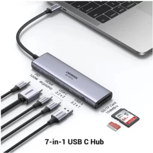UGREEN 7-portni USB-C HUB na 1xUSB-A 3.2, 2xUSB-C 3.2, 1xSD/TF čitač memorijskih kartica, 1xUSB-C za napajanje, 1x HDMI, sivi