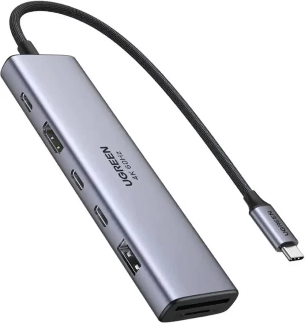 UGREEN 7-portni USB-C HUB na 1xUSB-A 3.2, 2xUSB-C 3.2, 1xSD/TF čitač memorijskih kartica, 1xUSB-C za napajanje, 1x HDMI, sivi - Slika 2