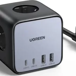 UGREEN DigiNest Cube, univerzalni punjač, 65W, 3x ŠUKO utičnica, 2x USB-C, 2x USB-A, 1.8m, crno sivi