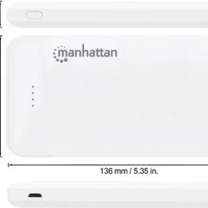 Manhattan powerbank 10000mAh,USB-C,microUSB-A, bijela