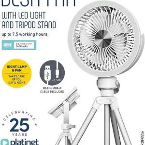 Platinet Ventilator Stolni/Punjivi/Mobilni s LED svjetlom , PRDF0556