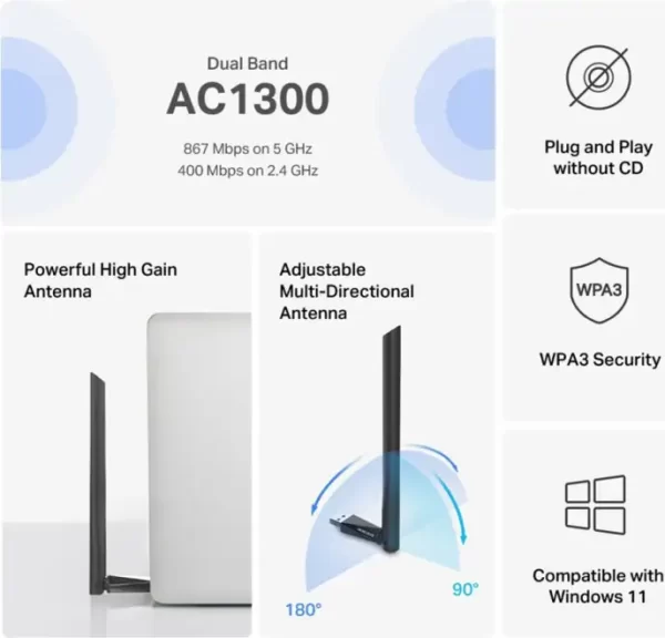 Mercusys AC1300 High Gain Wireless Dual Band USB Adapter - Slika 4