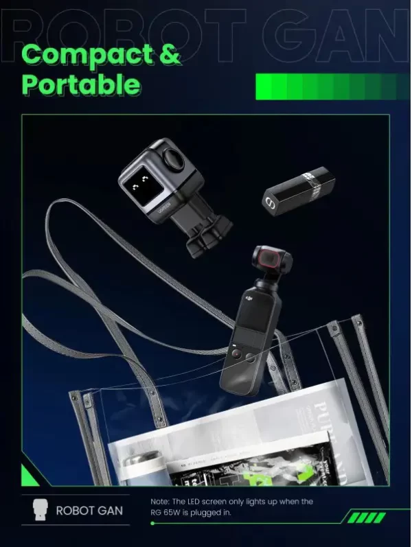 UGREEN Robot zidni punjač 65W, 2x USB-C, 1xUSB-A, GaN, sivo crni - Slika 10