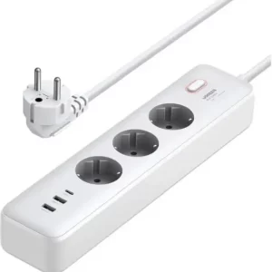 UGREEN CD286 naponska letva s prekidačem, 3x ŠUKO utičnica, Power Delivery USB-C, 2x USB-A, 2m, bijeli