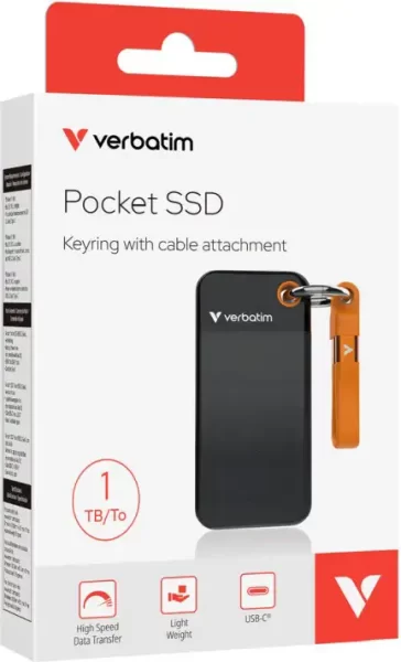 Verbatim Pocket 1TB SSD vanjski disk, USB 3.2 Gen2, Black/Orange