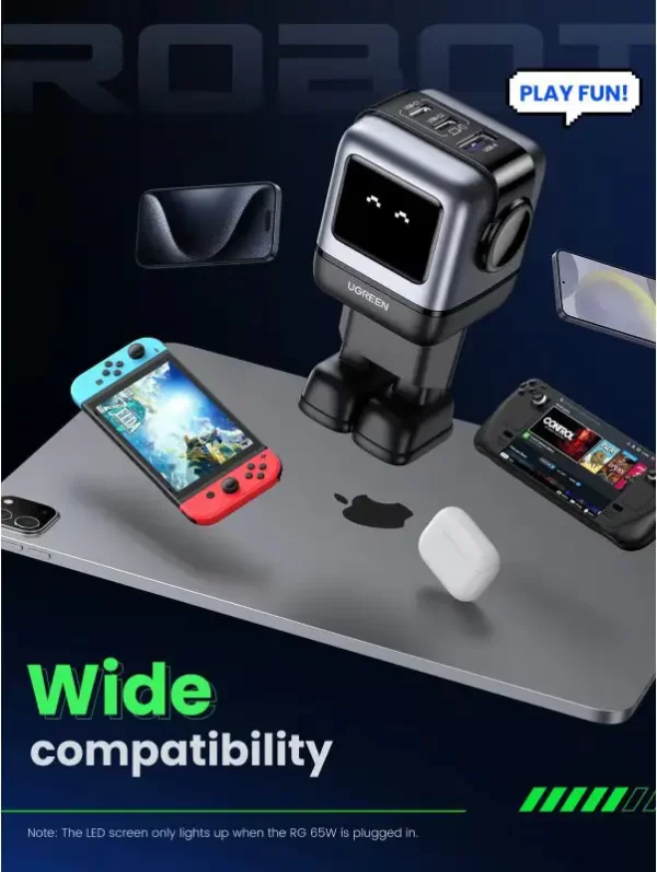 UGREEN Robot zidni punjač 65W, 2x USB-C, 1xUSB-A, GaN, sivo crni - Slika 6
