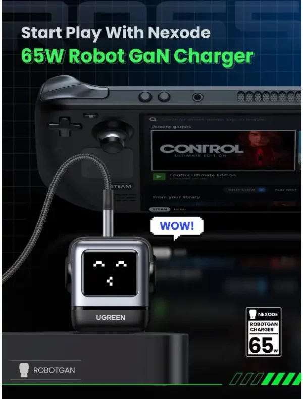 UGREEN Robot zidni punjač 65W, 2x USB-C, 1xUSB-A, GaN, sivo crni - Slika 9