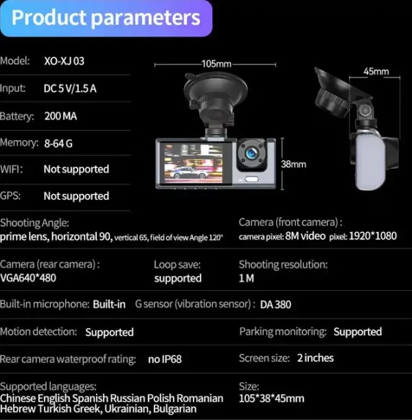 AUTO KAMERA XO VIDEO 1080 HD XJ03 CRNA - Slika 3