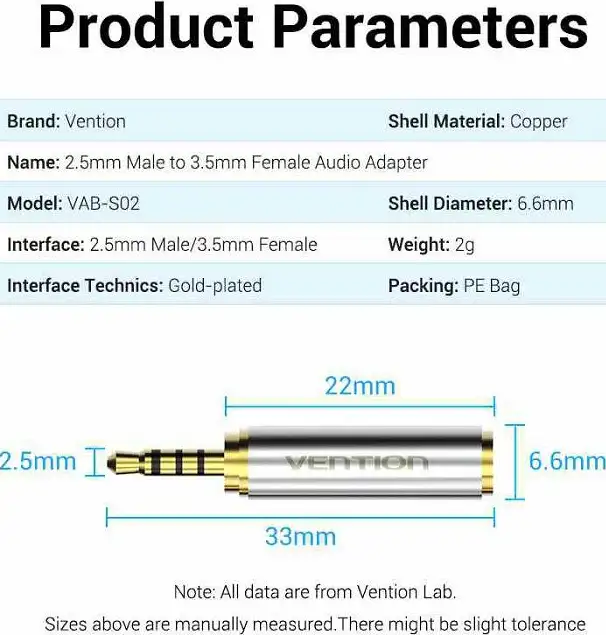 ADAPTER AUDIO 3.5 mm ŽENSKI NA 2.5 mm MUŠKI VENTION VAB-S02 SREBRNI - Slika 3