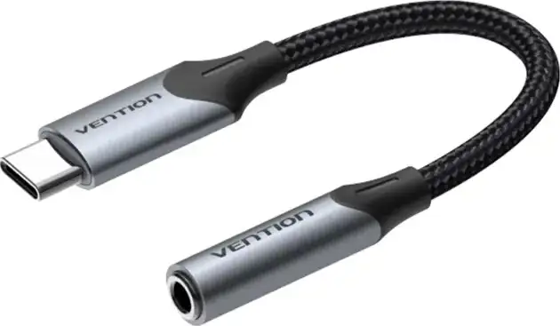ADAPTER AUDIO TIP C MUŠKI NA 3.5 mm ŽENSKI VENTION 0.1 m PLETENI BGJHA CRNI