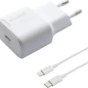 KUĆNI PUNJAČ +CLASS TIP C 20W ZA IPHONE 906 + TIP C NA LIGHTNING BIJELI BULK