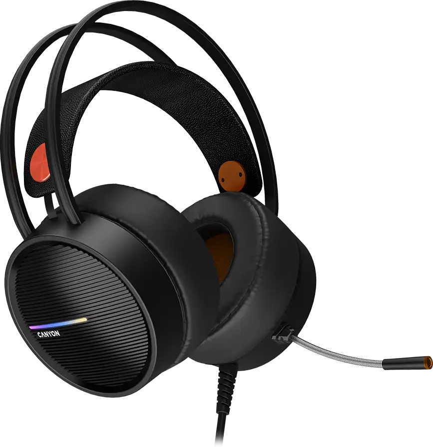 CANYON INTERCEPTOR GH-8A, Gaming headset 3.5mm jack plus USB connector for LED backlight, adjustable microphone and volume control, with 2in1 3.5mm adapter, cable 2M, Black and Orange, 0.36kg - Slika 2