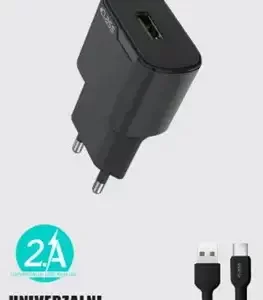 KUĆNI PUNJAČ +CLASS USB 2.1A 10W +USB KABEL MIKRO CRNI