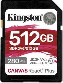 Kingston 512GB SDXC Canvas React Plus SDXC UHS-II 280R/150W U3 V60